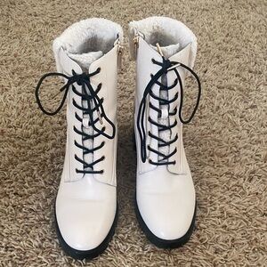 Coach Jill Sherpa Leather Combat Ankle Bootie Size 9